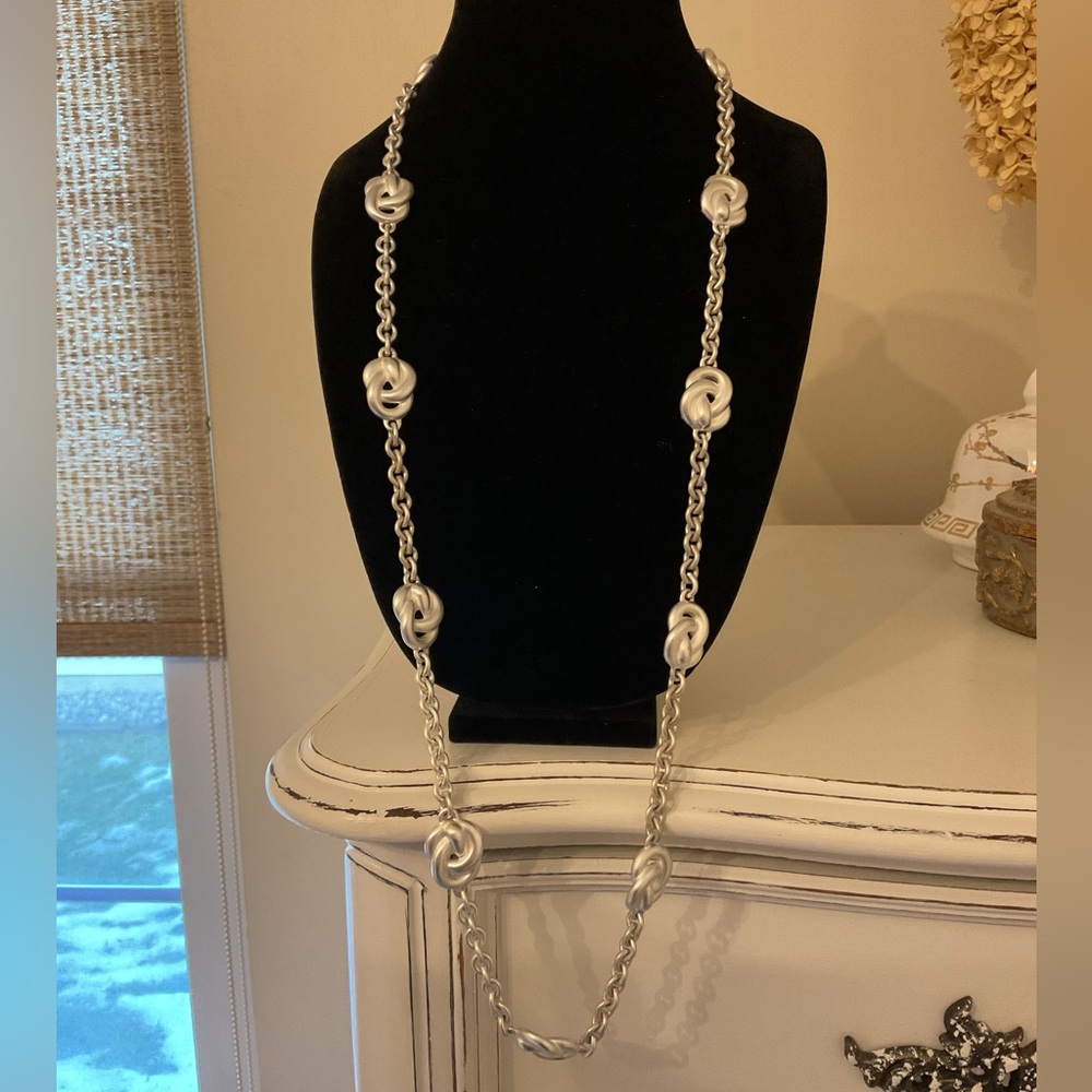 #92 Anne Klein Brushed Silver Infinity Knot Necklace